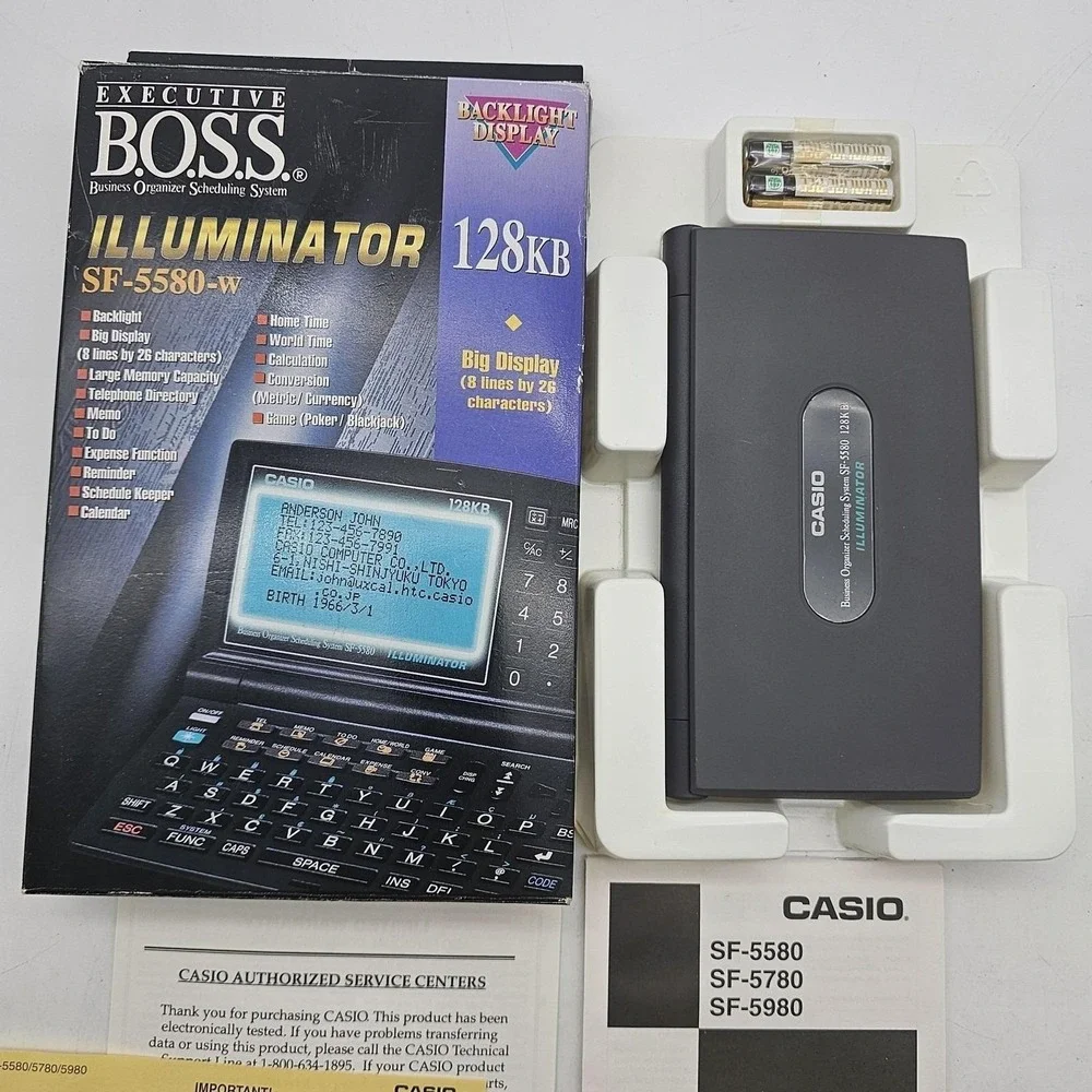Vtg Casio Executive BOSS SF-5580W Illuminator Organizer 128KB Black See VIDEO